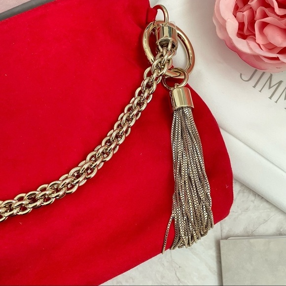 🆕 Authentic Jimmy Choo Callie Suede Clutch Bag in Red - Picture 7 of 9
